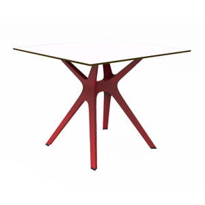 Jídelní stůl s červenýma nohama a bílou deskou vhodný do exteriéru Resol Vela, 90 x 90 cm