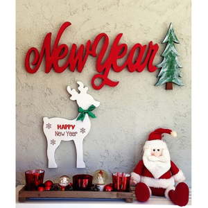 Vánoční nástěnná dekorace New Year, 70 x 2 x 30 cm