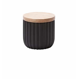 Černá kameninová dóza s víčkem z dubového dřeva Aquanova Ribba, ⌀ 6,8 cm