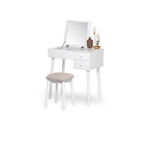 Bílý toaletní stolek se zrcadlem, šperkovnicí a 2 šuplíky Bonami Essentials Beauty