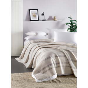 Béžový lehký prošívaný bavlněný přehoz přes postel Runino Munica, 160 x 220 cm