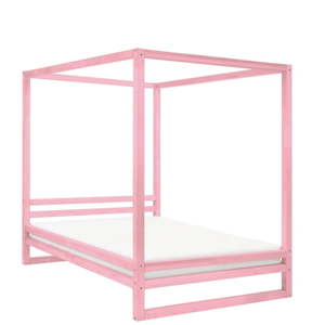 Růžová dřevěná dvoulůžková postel Benlemi Baldee, 200 x 200 cm