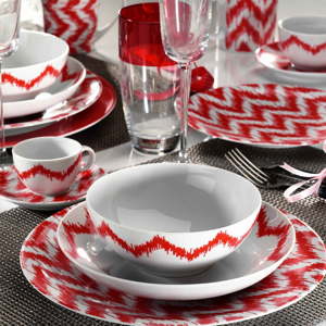24dílná sada porcelánového nádobí Kutahya Red Lines