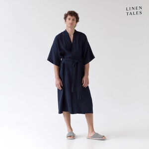 Tmavě modrý lněný župan velikost L/XL Summer – Linen Tales