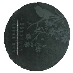 Břidlicový kulatý teploměr s motivem ptáčka Esschert Design, ⌀ 22 cm