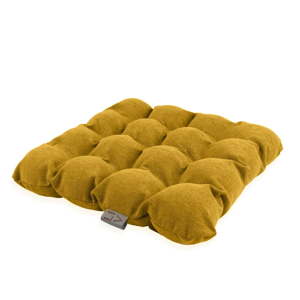 Tmavě žlutý sedací polštářek s masážními míčky Linda Vrňáková Bubbles, 45 x 45 cm