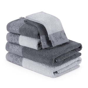 Sada 6 šedých ručníků a osušek AmeliaHome