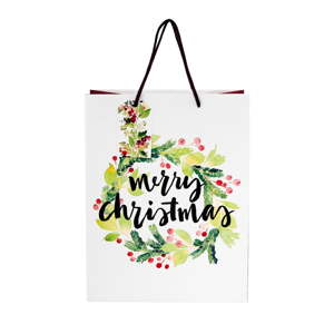 Bílá dárková taška Butlers merry christmas, výška 13,5 cm
