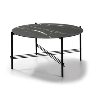 Černý konferenční stolek se skleněnou deskou v mramorovém dekoru Marckeric, ø 84 cm
