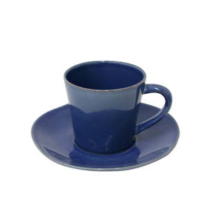 Tmavě modrý kameninový šálek na čaj s podšálkem Costa Nova Nova, 190 ml