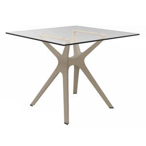 Jídelní stůl s hnědýma nohama a skleněnou deskou vhodný do exteriéru Resol Vela, 90 x 90 cm