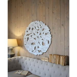Bílá nástěnná dekorace z mangového dřeva Orchidea Milano Rosone Antique, ø 100 cm