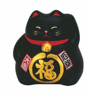Černá keramická dekorace ve tvaru kočky Tokyo Design Studio Lucky Cat, výška 9 cm