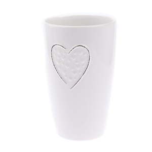 Bílá keramická váza Dakls Hearts Dots, výška 22 cm