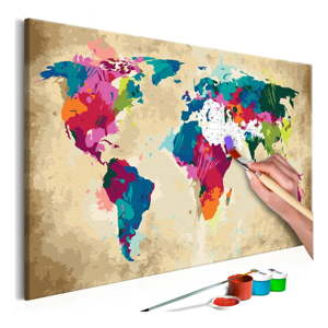 DIY set na tvorbu vlastního obrazu na plátně Artgeist Colorful World Map, 60 x 40 cm