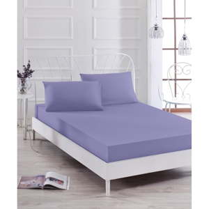 Set fialového elastického prostěradla a povlaku na polštář na jednolůžko Basso Purple, 100 x 200 cm