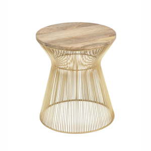 Odkládací stolek ve zlaté barvě s dřevěnou deskou WOOX LIVING Chloe, ⌀ 40 cm