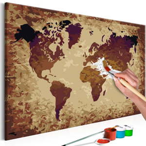 DIY set na tvorbu vlastního obrazu na plátně Artgeist Brown World Map, 60 x 40 cm