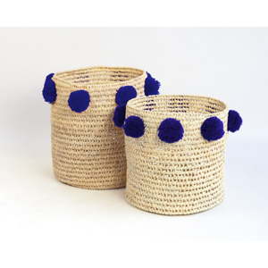 Sada 2 úložných košíků z palmových vláken s tmavě modrými dekoracemi Little Nice Things Basket