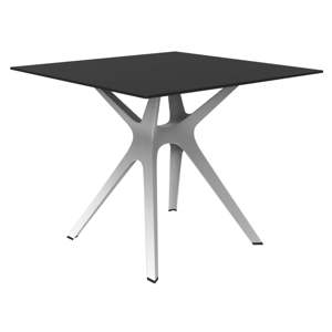 Jídelní stůl s bílýma nohama a černou deskou vhodný do exteriéru Resol Vela, 90 x 90 cm