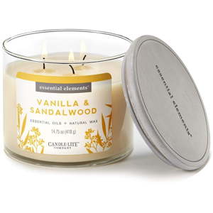 Vonná svíčka ve skle se sojovým voskem s vůní vanilky a santalového dřeva Candle-Lite, doba hoření až 45 hodin