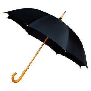 Černý deštník s dřevěným madlem Ambiance Wooden, ⌀ 102 cm
