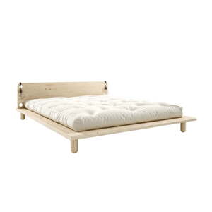 Dvoulůžková postel z masivního dřeva s čelem, lampičkami a matrací Comfort Karup Design Peek, 180 x 200 cm