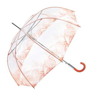 Transparentní holový deštník s oranžovými detaily Ambiance Birdcage Tropical Leaves, ⌀ 86 cm