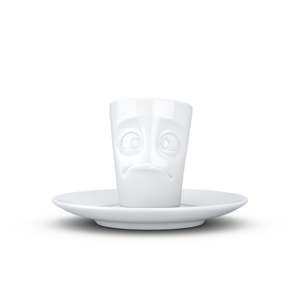 Bílý zklamaný porcelánový hrneček na espresso s podšálkem 58products, objem 80 ml
