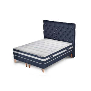 Tmavě modrá postel s matrací a dvojitým boxspringem Stella Cadente Maison Venus Forme 180 x 200  cm
