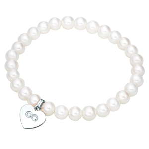 Bílý perlový náramek s přívěškem ve stříbrné barvě Nova Pearls Copenhagen Heart, délka 20 cm