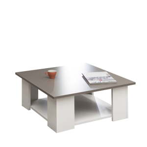 Bílý konferenční stolek s šedobéžovou deskou Symbiosis Square, 67 x 67 cm