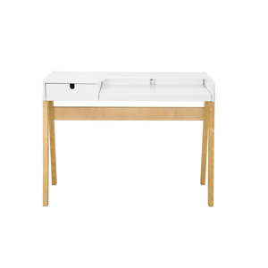 Bílý pracovní stůl s konstrukcí z březového dřeva We47 Hansa, 111,5 x 41,5 cm
