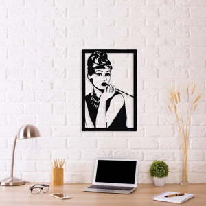 Černá kovová nástěnná dekorace Audrey Hepburn, 34 x 50 cm