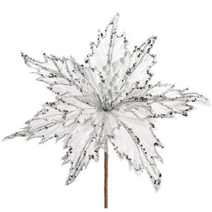 Vánoční plastová dekorace ve tvaru květu ve stříbrné barvě DecoKing Nala
