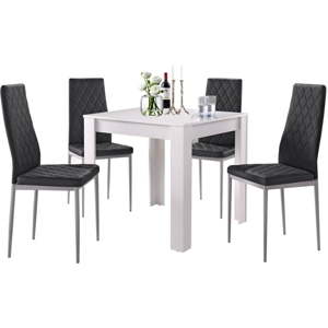 Set bílého jídelní stolu a 4 černých jídelních židlí Støraa Lori and Barak, 80 x 80 cm