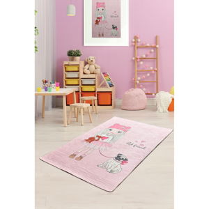 Růžový dětský protiskluzový koberec Chilai Best Friend, 100 x 160 cm