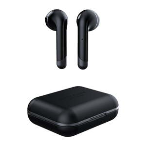 Černá bezdrátová sluchátka s krabičkou Happy Plugs Air 1