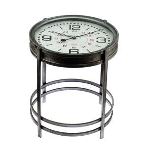 Kovový odkládací stolek s hodinami Dakls Rustico, ⌀ 42,4 cm