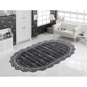 Šedo-bílý odolný koberec Vitaus Oval Siyah, 80 x 150 cm