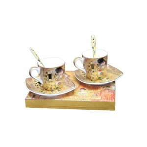 Sada 2 šálků s podšálky a lžičkami HOME ELEMENTS Klimt Espresso