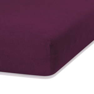 Tmavě fialové elastické prostěradlo s vysokým podílem bavlny AmeliaHome Ruby, 80/90 x 200 cm