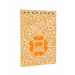 Oranžový bloček na poznámky A7 Makenotes Paisley One, 64 listů