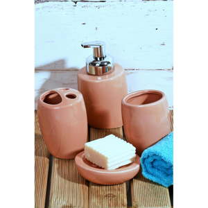 Růžový koupelnový set z keramiky