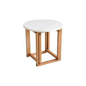 Bílý mramorový odkládací konferenční stolek s podnožím z dubového dřeva RGE Accent, ⌀ 50 cm