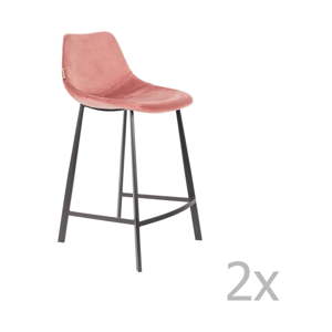 Sada 2 růžových barových židlí se sametovým potahem Dutchbone, výška 91 cm