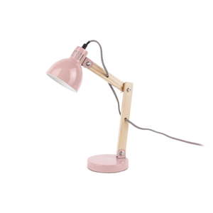 Růžová stolní lampa s dřevěnými detaily Leitmotiv Ogle