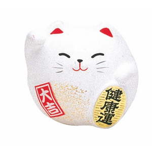 Bílá keramická dekorace ve tvaru kočky Tokyo Design Studio Lucky Cat, výška 5,5 cm