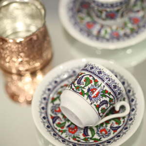 Sada 6 porcelánových šálků s podšálky Kutahya Ornament, 50 ml