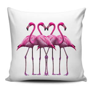 Růžovobílý polštář Home de Bleu Pink Flamingo Friends, 43 x 43 cm